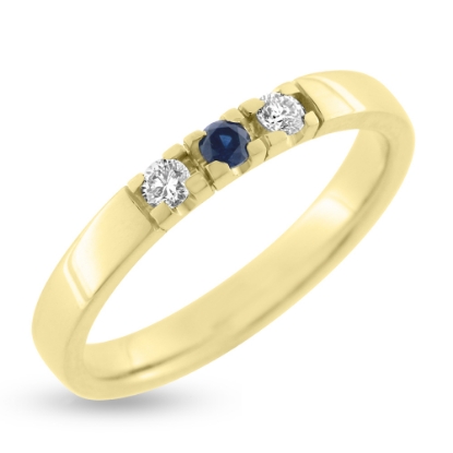 Billede af Alliancering 2* 0,07 w/vs. og blå safir 14 kt.