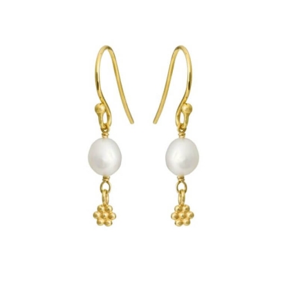 Billede af Susanne Friis Bjørner øreringe perler og blomster forgyldt sølv m. fvp