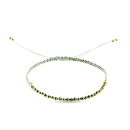 Billede af By Pind armbånd lys grøn knyttet med pyrite og sølv forgyldte kugler