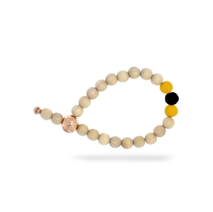 Billede af &Imagine armbånd Mellow Yellow m. 8mm trækugler og emaljebeads rosaforgyldt lås 20 cm