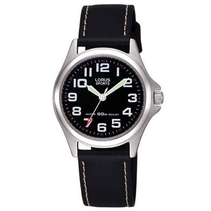 Billede af Lorus børneur stål sort læderrem 5 bar 31mm