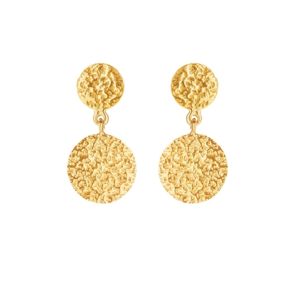 Billede af Susanne Friis Bjørner Øreringe sølv forgyldt med rå overflade