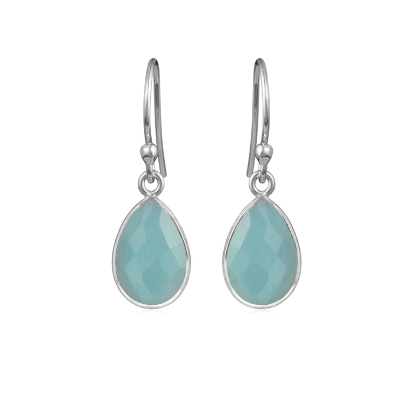 Billede af Susanne Friis Bjørner Ørering sølv dråbe facet lyseblå krystal