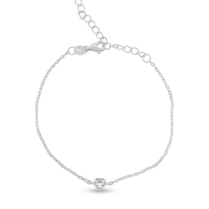 Billede af By Pind armbånd sølv rhodineret med hjerte med zirkoniasten (16+5cm)