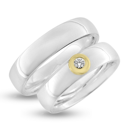 Billede af Vielses & Forl. ringe 925s. damering med 14 kt. fatning isat  0,07 w/si