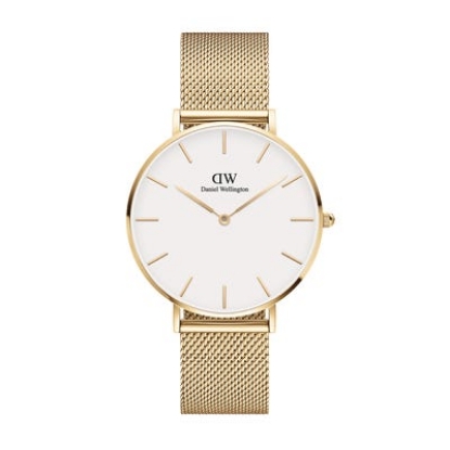 Billede af Daniel Wellington dameur Petite Evergold 36 mm hvid skive mesh lænke stål gulddoublé