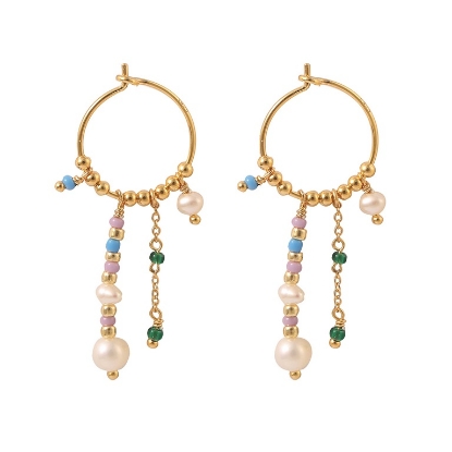 Billede af Hultquist Magda øreringe forgyldt sølv m. ferskvandsperler