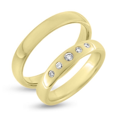 Billede af Vielses & Forlovelses ringe, 5* brill. 1* 0,04 + 4* 0,02  w/vs. i damering 14 kt.