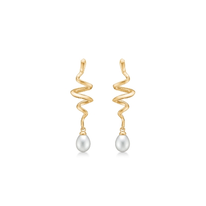Billede af Mads Z "Swirl w. Pearl" øreringe 14 kt.