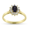 Billede af Rosetring med fac. syn. blå safir 6*4 mm. & 12 * syn. zirk. a 1,75 mm. 14 kt. hvg.