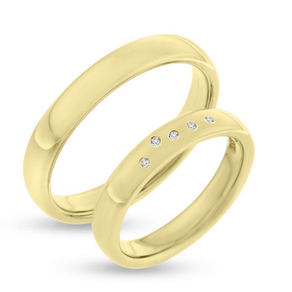 Billede af Vielses & Forlovelses ringe, 5*0,01 w/vs i damering 14 kt