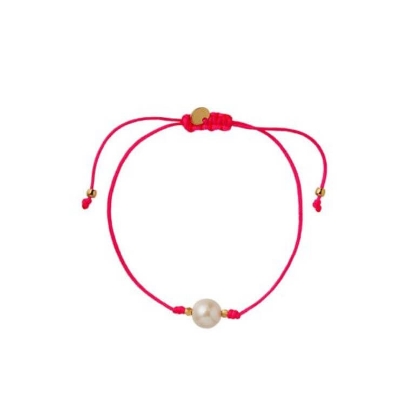Billede af STINE A armbånd Big Pearl Berrie - Neon Pink Ribbon forgyldt sølv (23 cm)