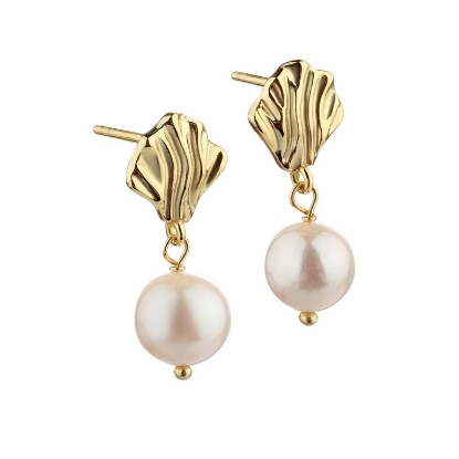 Billede af Aqua Dulce Hulda Pearl øreringe forgyldt sølv m. fvp