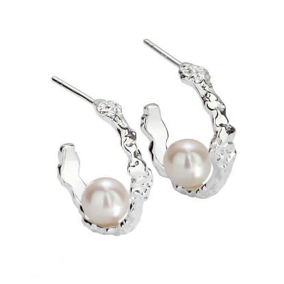 Billede af Aqua Dulce Pearly Wave øreringe sølv m. fvp
