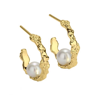 Billede af Aqua Dulce Pearly Wave øreringe forgyldt sølv m. fvp