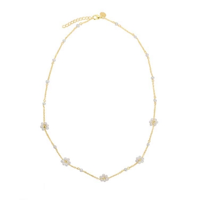 Billede af Aqua Dulce Daisy Pearl halskæde forgyldt sølv m. fvp (42 + 3 cm)