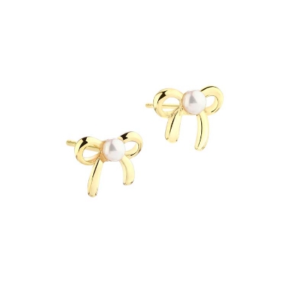 Billede af Aqua Dulce Simple Bow Pearl øreringe forgyldt sølv m. perler