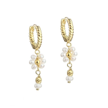 Billede af Aqua Dulce Daisy Pearl øreringe forgyldt sølv m. fvp