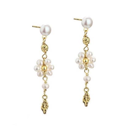 Billede af Aqua Dulce Daisy Pearl øreringe forgyldt sølv m. fvp