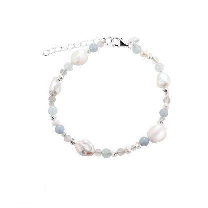 Billede af Aqua Dulce Sky Blue Pearl armbånd sølv m. fvp (17 + 3 cm)