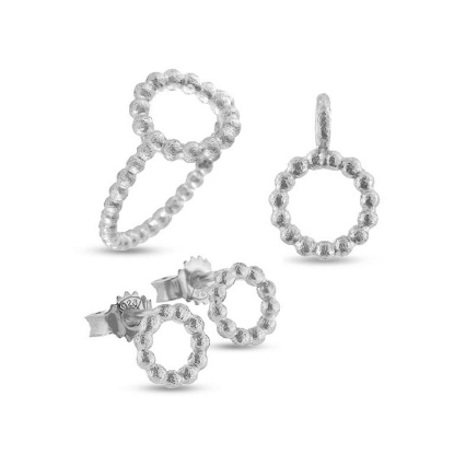 Billede af Smykkesæt Circles, kugletråd 11 mm. i sølv, Ring, Vedh. & Ørestik (8mm)