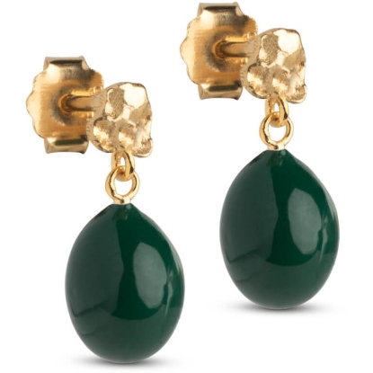 Billede af ENAMEL Copenhagen Poe Petrol Green øreringe forgyldt sølv