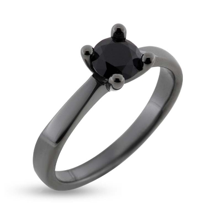 Billede af Ring Solitaire med sort brill. 0,75 ct. i sort rhodineret sølv