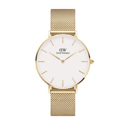 Billede af Daniel Wellington dameur Petite Evergold 36 mm hvid skive mesh lænke stål gulddoublé