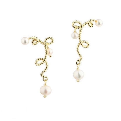 Billede af Aqua Dulce Swirl Love øreringe forgyldt sølv m. perler