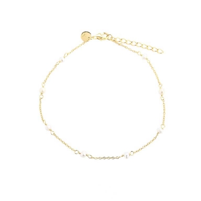 Billede af Aqua Dulce Pearly ankelkæde forgyldt sølv m. perler (22 + 4 cm)