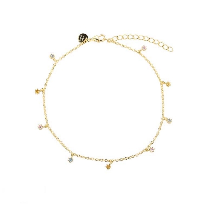 Billede af Aqua Dulce Pastel Anklet ankelkæde forgyldt sølv m. cz (22 + 4 cm)