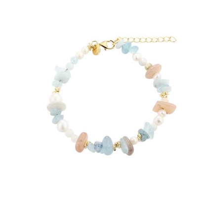 Billede af Aqua Dulce Nugget Breeze armbånd forgyldt sølv m. perler (17 + 3 cm)