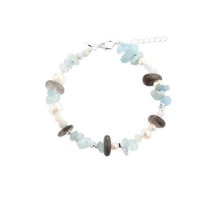 Billede af Aqua Dulce Nugget Breeze armbånd sølv m. perler (17 + 3 cm)