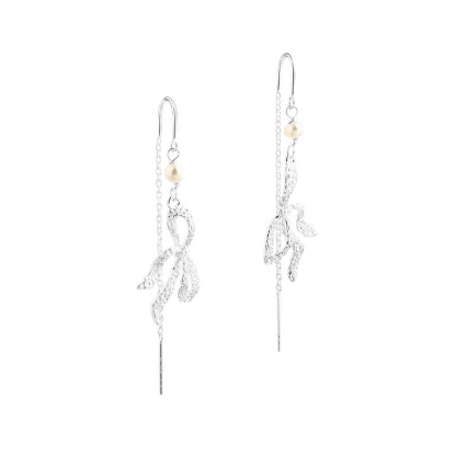 Billede af Aqua Dulce Hanging Bow øreringe sølv m. perler