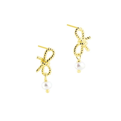 Billede af Aqua Dulce Rope Bow Pearls øreringe forgyldt sølv