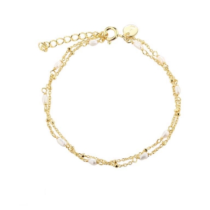 Billede af Aqua Dulce Rice Dot Double armbånd forgyldt sølv m. fvp (17 + 3 cm)