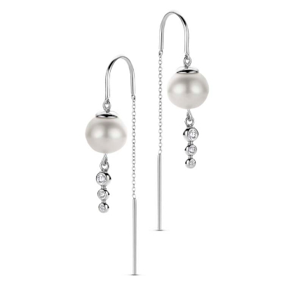 Billede af Spirit Icons Swan øreringe sølv m. ferskvandsperle + cz