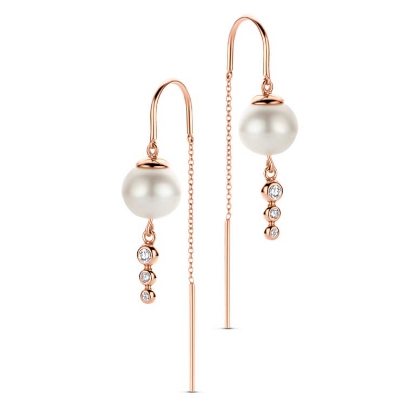 Billede af Spirit Icons Swan øreringe rosaforgyldt sølv m. ferskvandsperle + cz