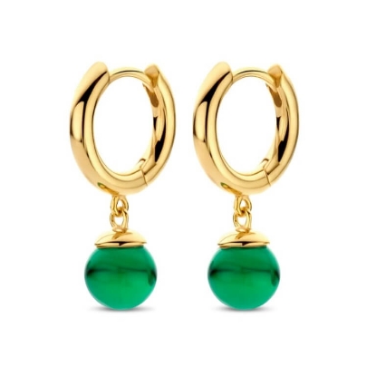 Billede af Spirit Icons Figaro Hoop øreringe forgyldt sølv m. grøn sten