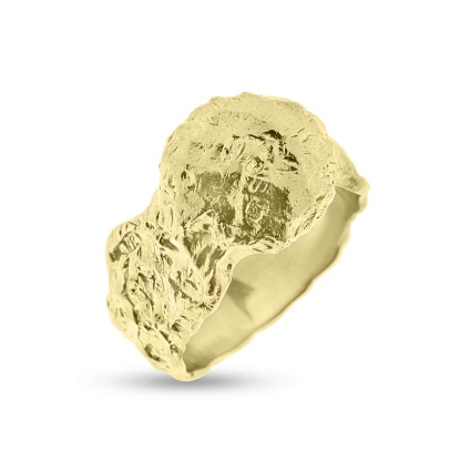 Billede af Ring råsølv forgyldt rund topplade, rå struktur, br. top 11,8 mm.