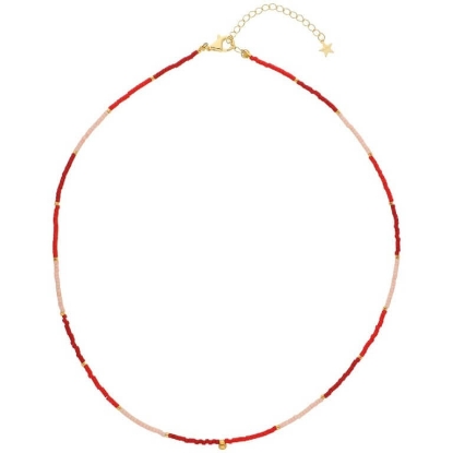 Billede af Nuni Copenhagen Line Red halskæde forgyldt sølv m. perler (42+5 cm)