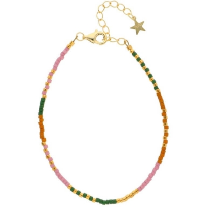 Billede af Nuni Copenhagen Nanna Green Multi armbånd forgyldt sølv m. perler (16+3 cm)