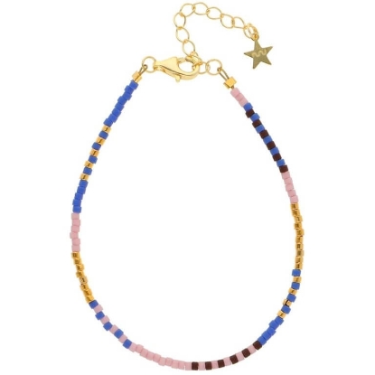 Billede af Nuni Copenhagen Nanna Blue Multi armbånd forgyldt sølv m. perler (16+3 cm)