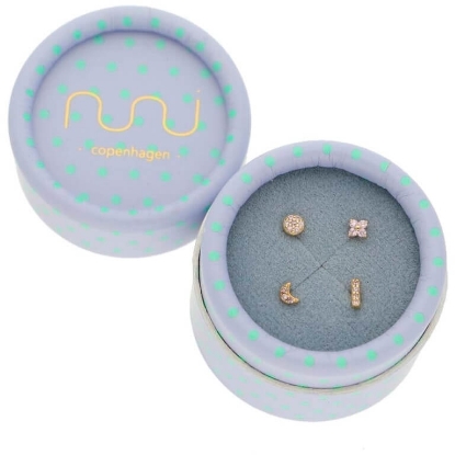 Billede af Nuni Copenhagen Lucky Four Box øreringe forgyldt sølv m. cz (4 STK.)