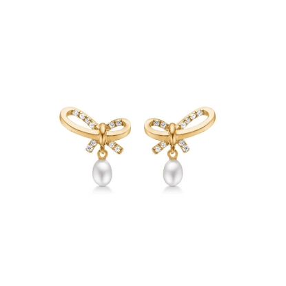 Billede af Mads Z "Miss Butterfly" øreringe 14 kt. guld m. 0,06 ct. W.SI + perle