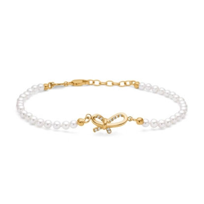 Billede af Mads Z "Miss Butterfly" armbånd 14 kt. guld m. 0,05 ct. W/SI brillanter + kulturperler (17-19 cm)