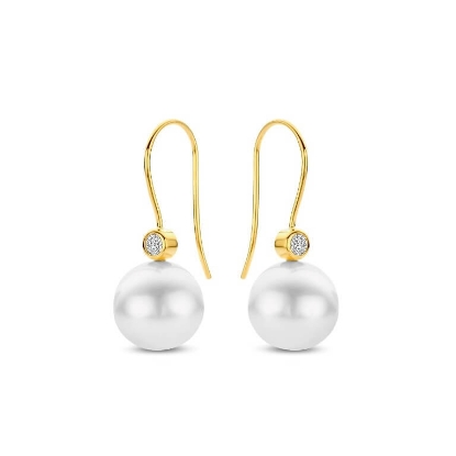 Billede af Spirit Icons Elinor øreringe 14 karat guld m. 0,20ct. w/vs + ferskvandsperler