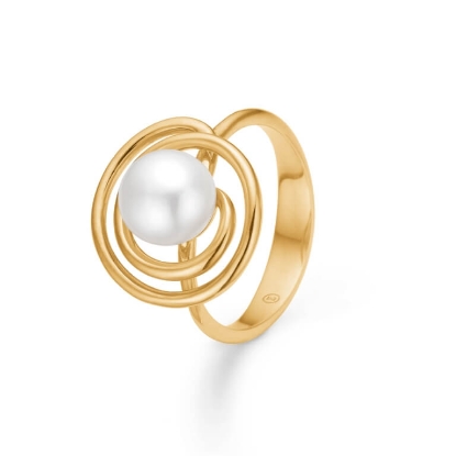 Billede af Mads Z "Swirl W. Pearl" ring 14 kt. guld m. perle (str. 50-60)