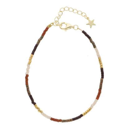 Billede af Nuni Copenhagen Kira Brown armbånd forgyldt sølv m. perler (16+3 cm)