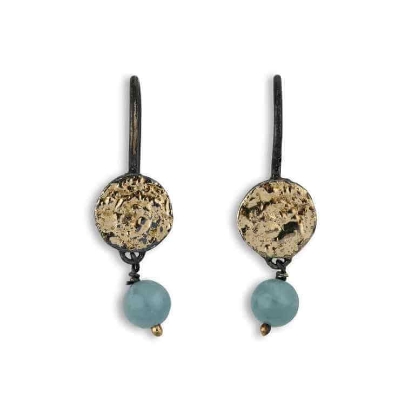 Billede af By Birdie Mani Coin Aquamarine ørehængere sort rhodineret sølv